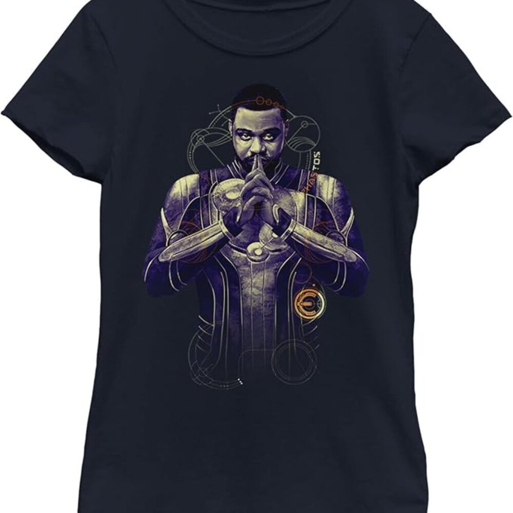 MARVEL Eternals Phastos Medium 7/8 Girls Blue T-Shirt Tee Navy NEW